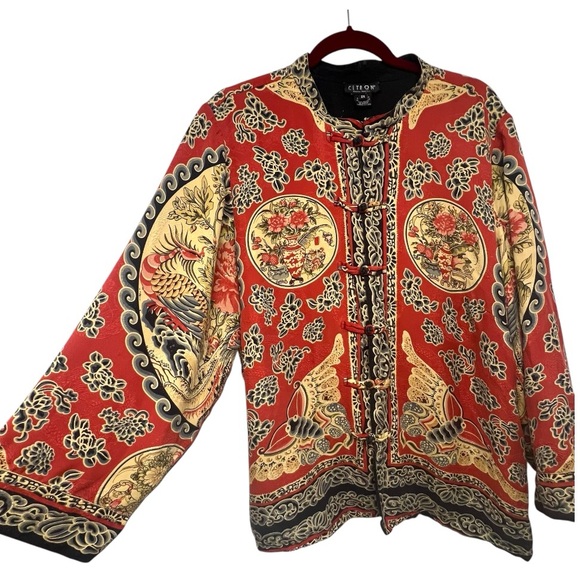 Citron Santa Monica Silk Red Asian Reversible Button Front Jacket Womens 2X - Picture 3 of 12